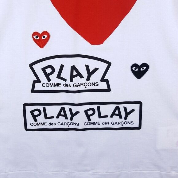COMME DES GARCONS Shirt Adult Small White Pullover Crew PLAY Logo Hearts Unisex - Picture 3 of 9